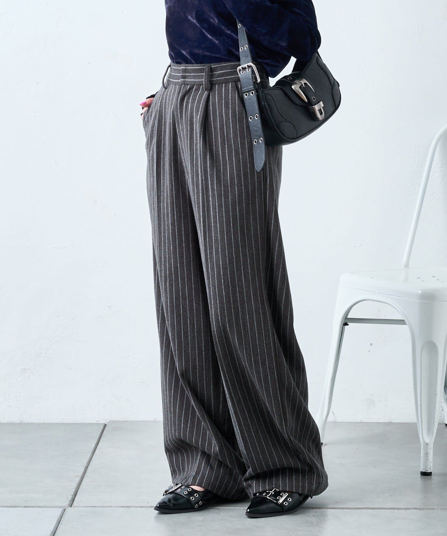 OUTLET(アウトレット) 【w closet】ストライプラインパンツ