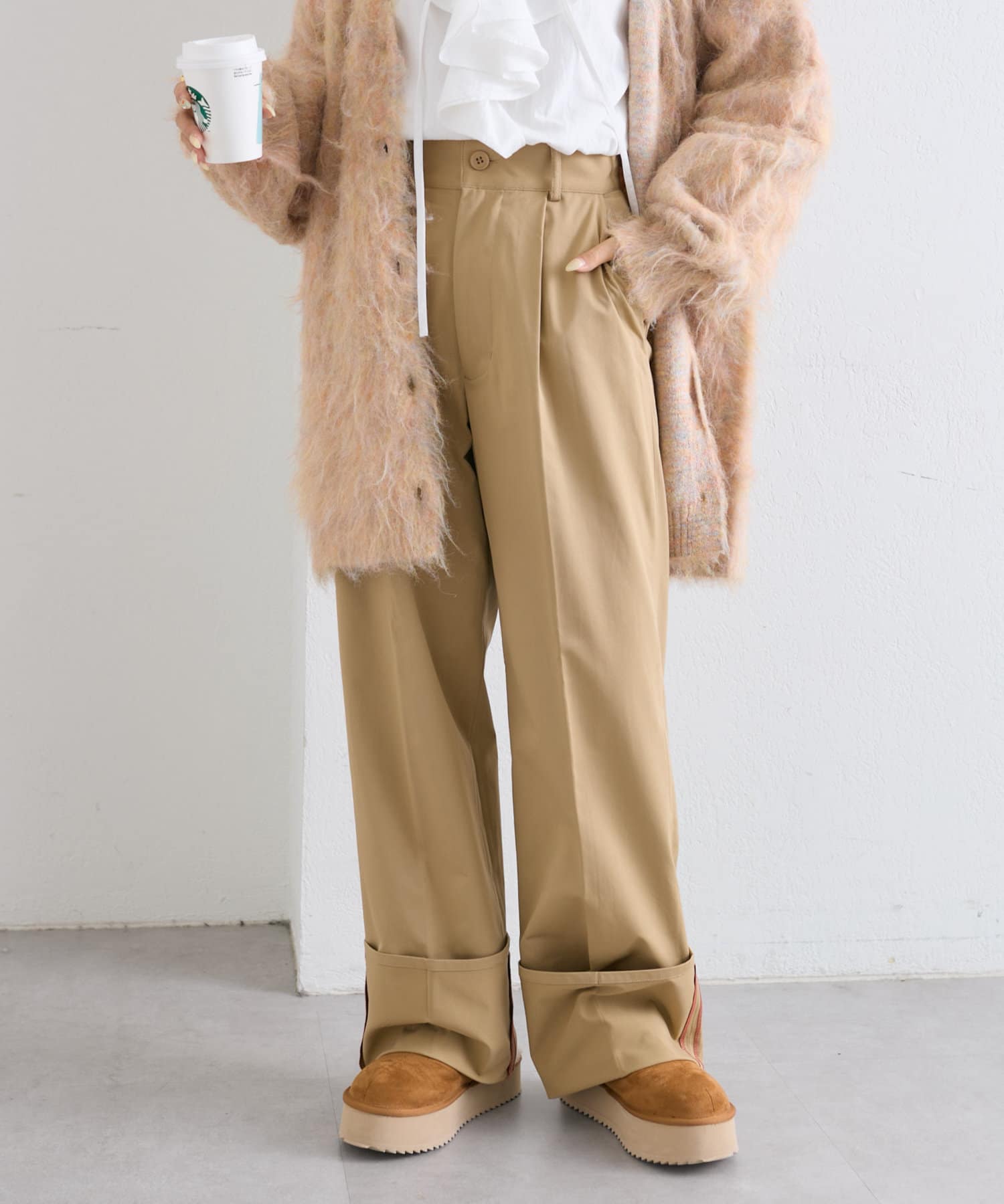 OUTLET(アウトレット) 【w closet】配色ステッチターンバックパンツ