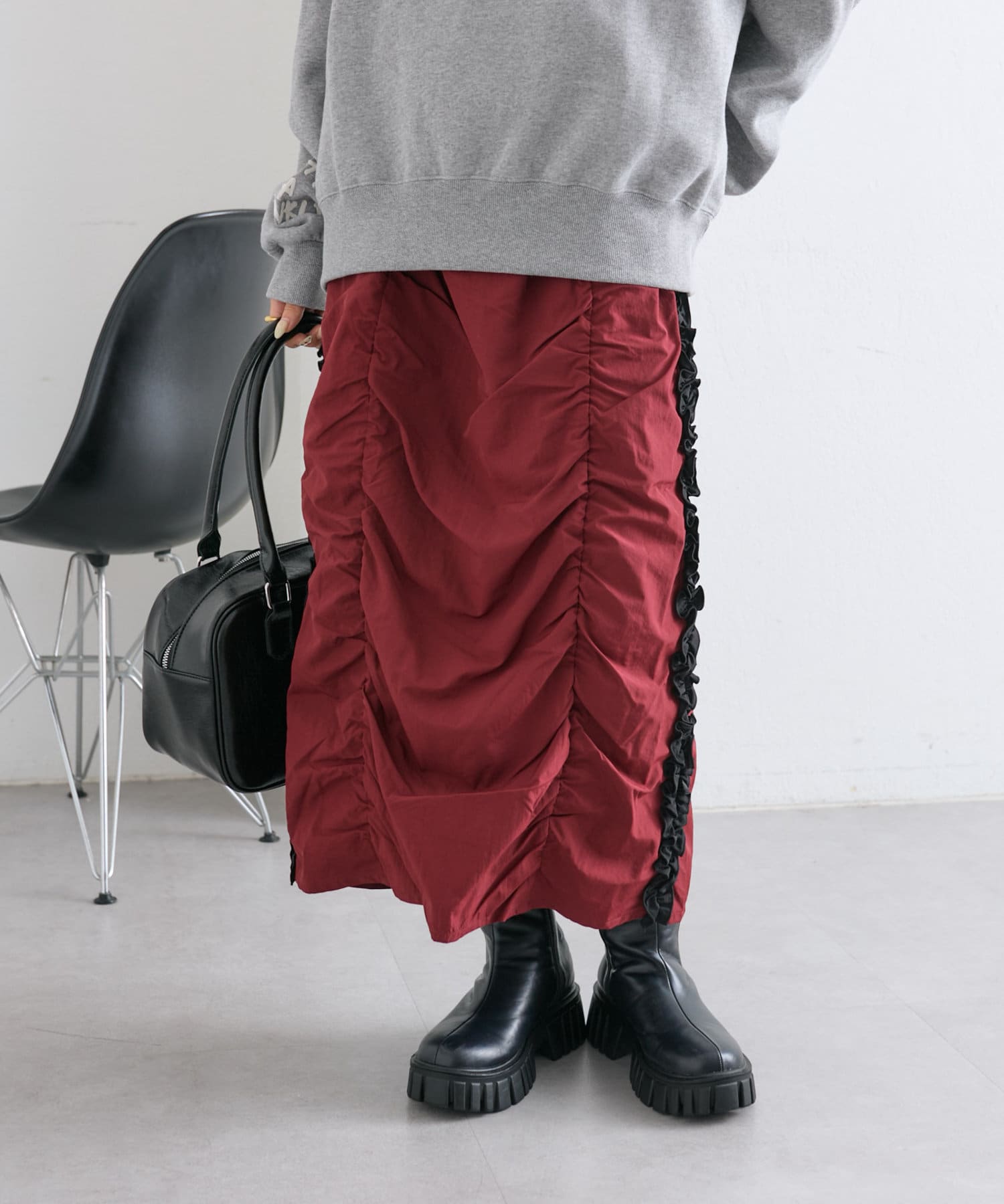 OUTLET(アウトレット) 【w closet】サイドラインフリルスカート