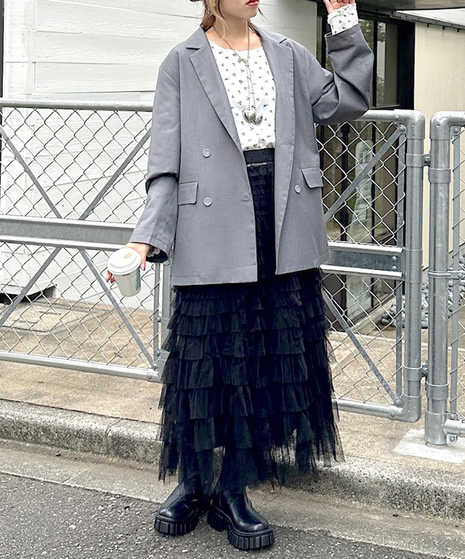 OUTLET(アウトレット) 【w closet】チュールティアードスカート