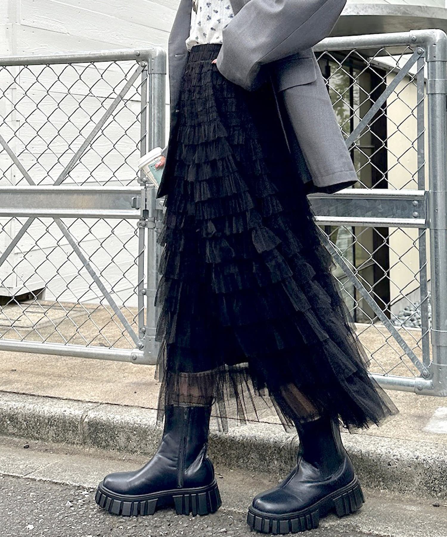 OUTLET(アウトレット) 【w closet】チュールティアードスカート