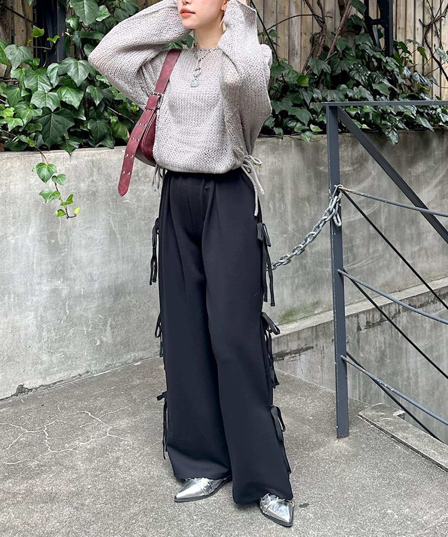OUTLET(アウトレット) 【w closet】裾リボンシアーニット
