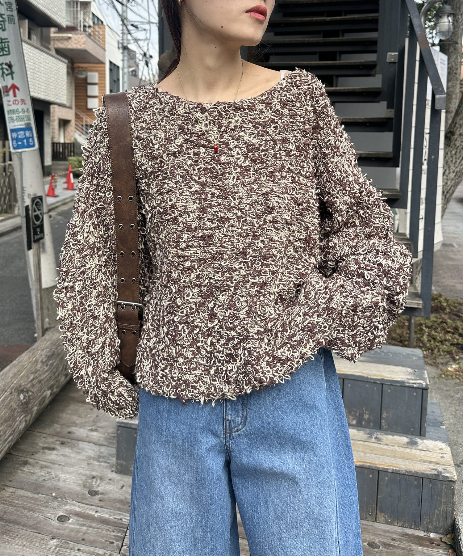 ミックスミニループニットトップス+ミックスミニループニットタンク(2set) ミニループヤーン 透かし編み ニットタンクトップ[品番