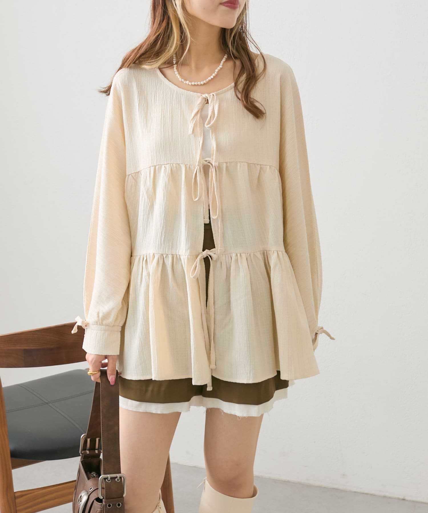 OUTLET(アウトレット) 【w closet】リボン2WAYティアードブラウス
