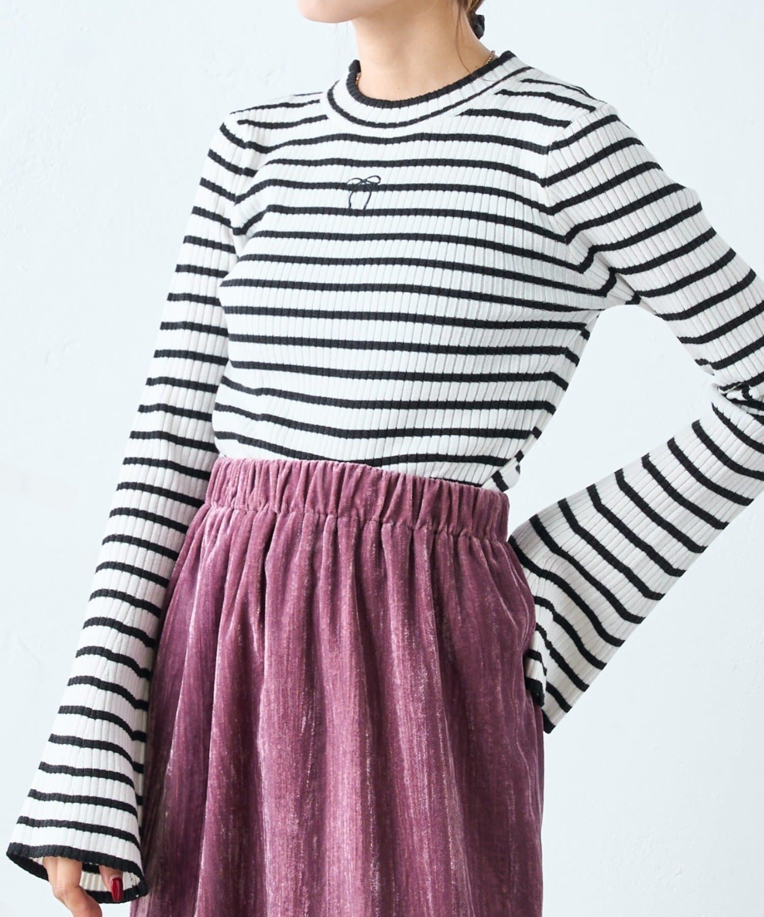 OUTLET(アウトレット) 【w closet】リボン刺繍リブニット
