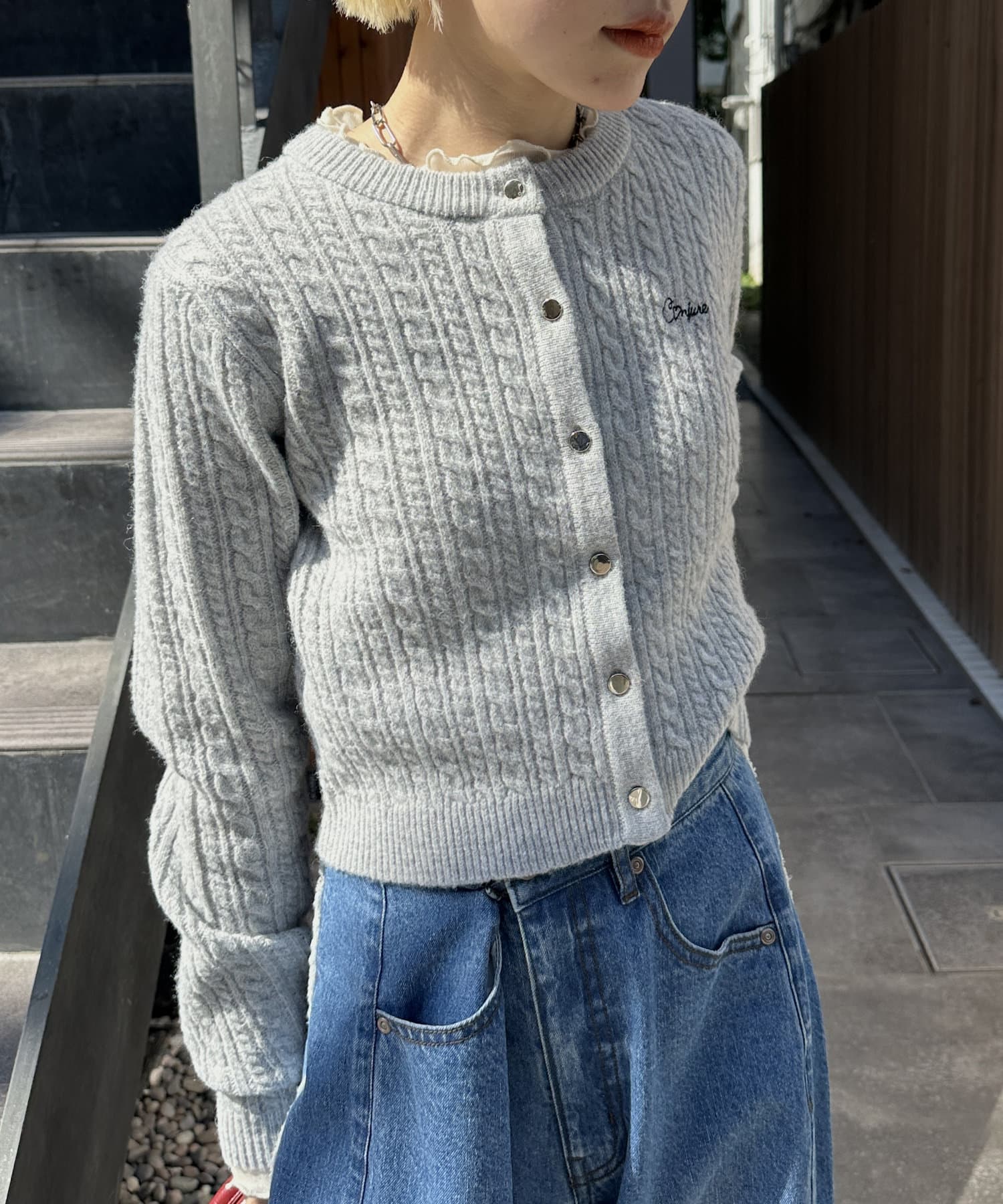 OUTLET(アウトレット) 【w closet】ケーブル刺繍カーディガン