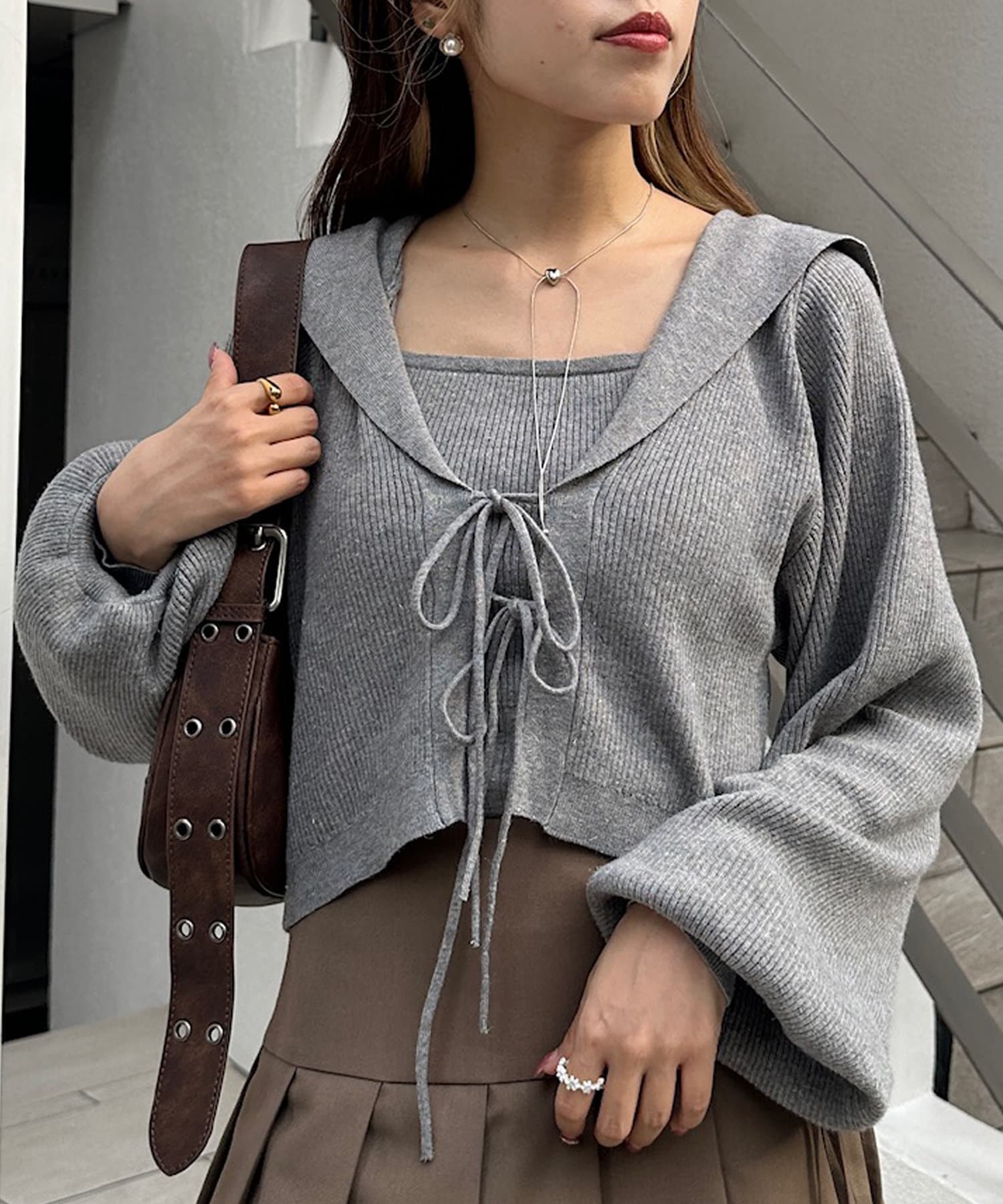 w closet】セーラーカラーニットカーデキャミSET | OUTLET