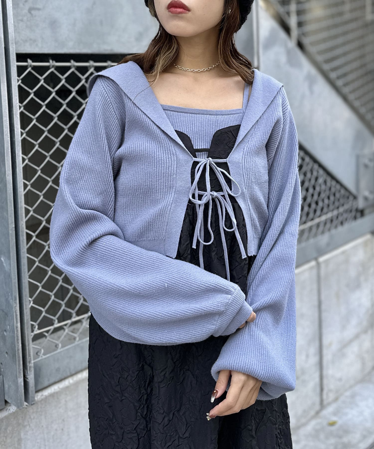 OUTLET(アウトレット) 【w closet】セーラーカラーニットカーデキャミSET