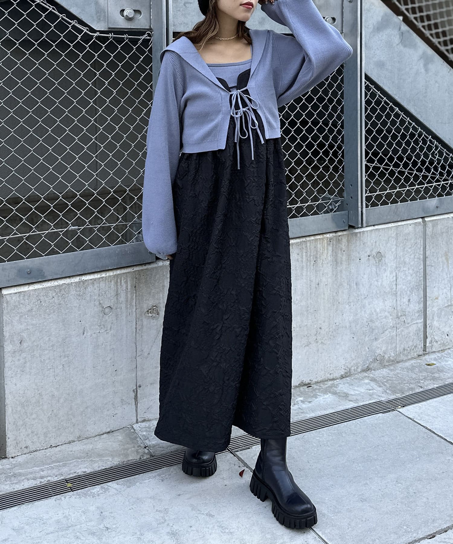 OUTLET(アウトレット) 【w closet】セーラーカラーニットカーデキャミSET