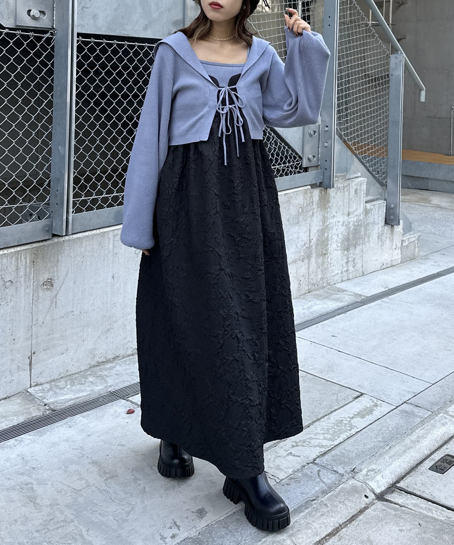 OUTLET(アウトレット) 【w closet】セーラーカラーニットカーデキャミSET
