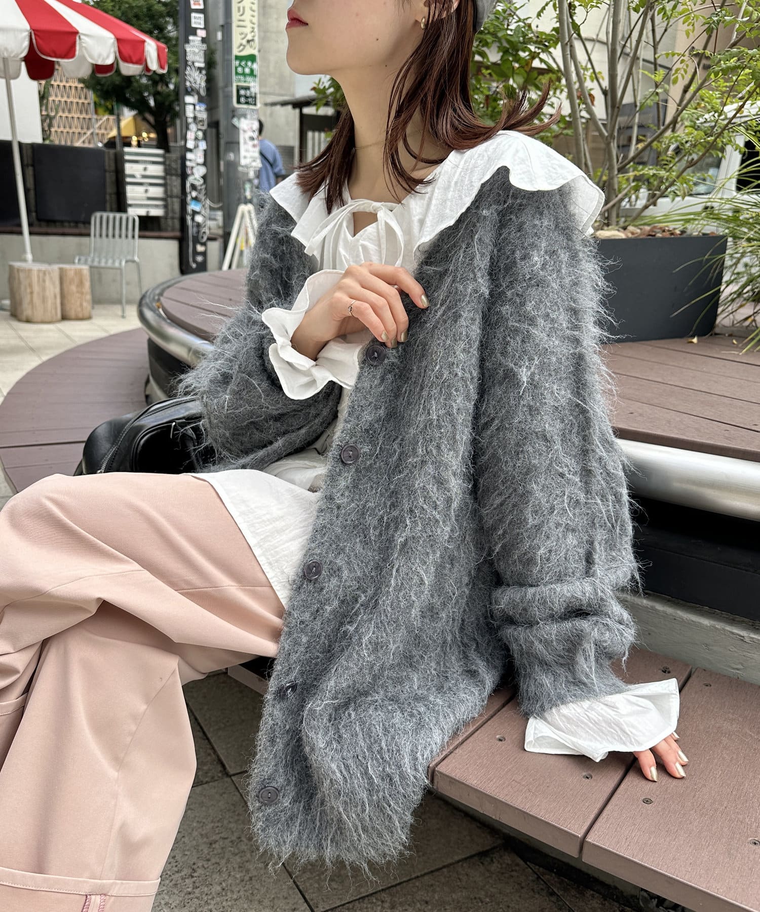 OUTLET(アウトレット) 【w closet】MIXシャギービッグニットカーディガン