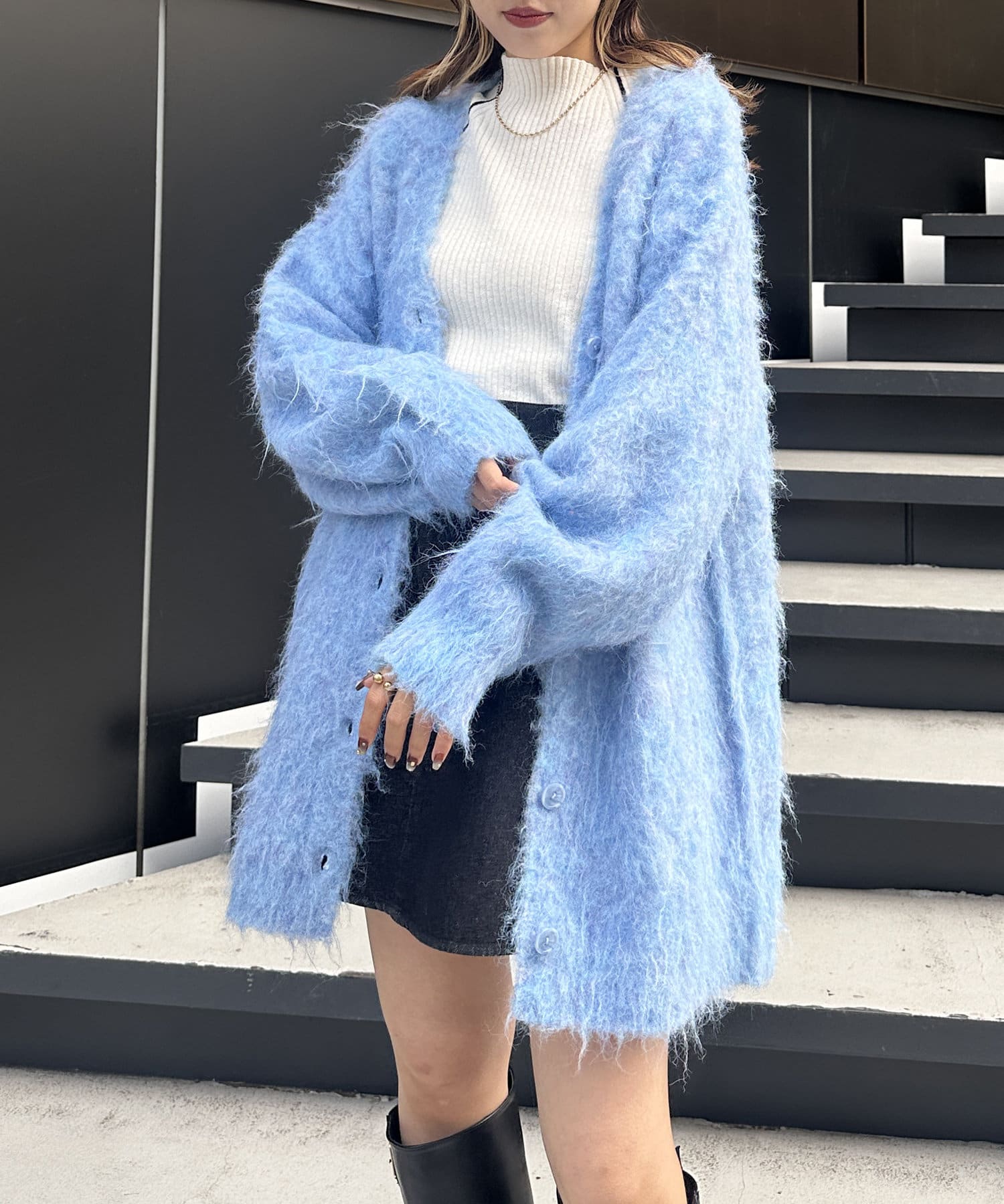 OUTLET(アウトレット) 【w closet】MIXシャギービッグニットカーディガン