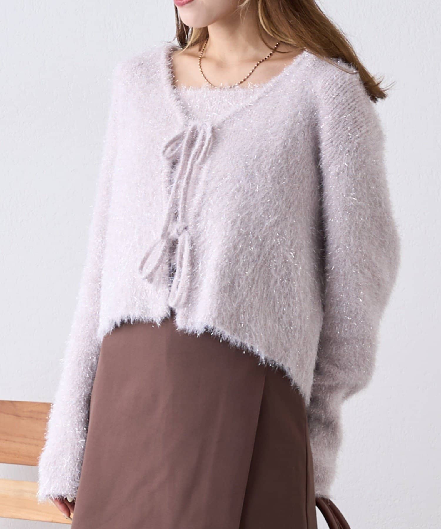 OUTLET(アウトレット) 【w closet】ラメフェザーカーディガンSET