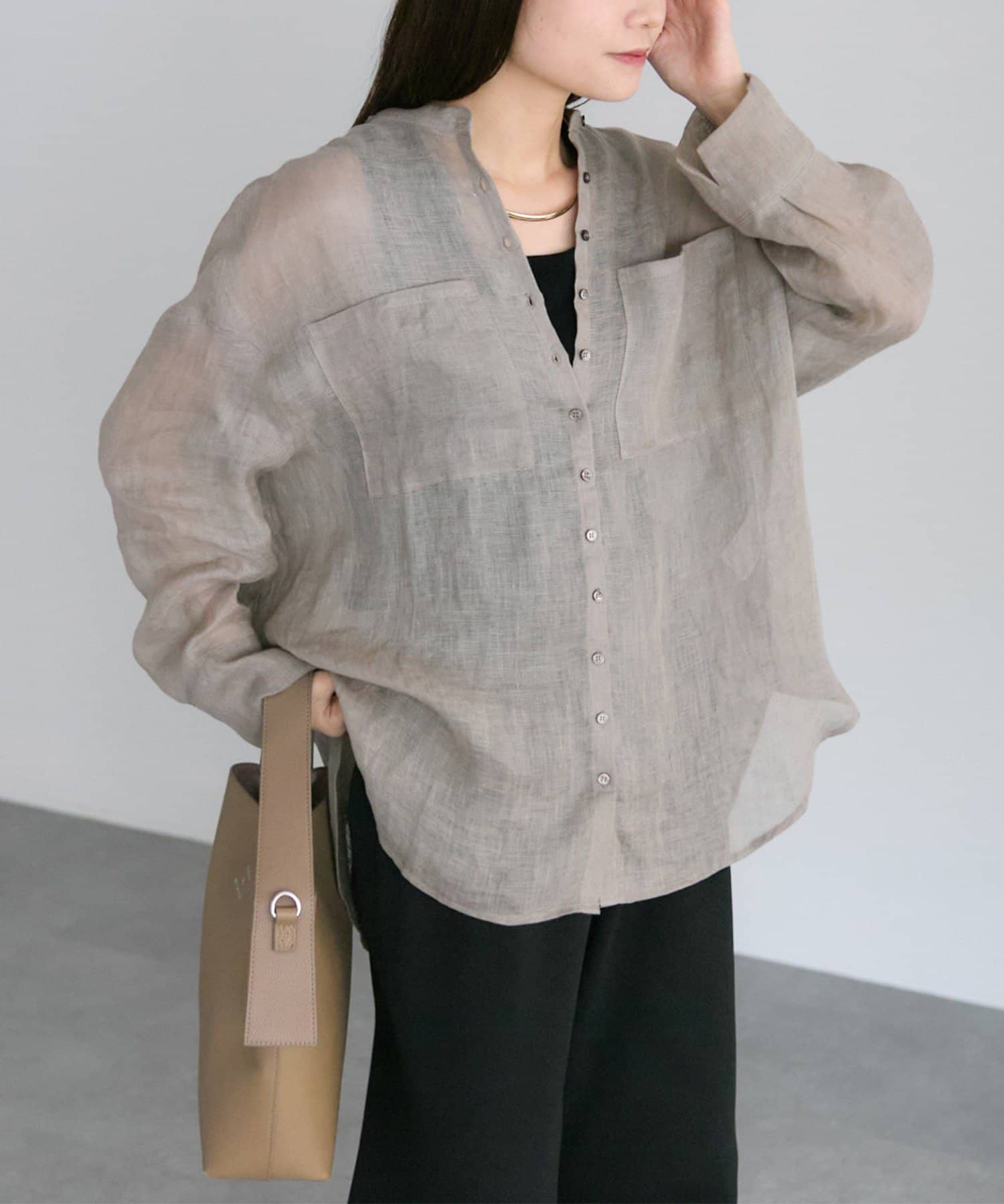 リネン100%　PUAL　CE　CIN　ブラウス　美品 pual ce cin ブラウス シャツ メッシュクロス刺繍ブラウス