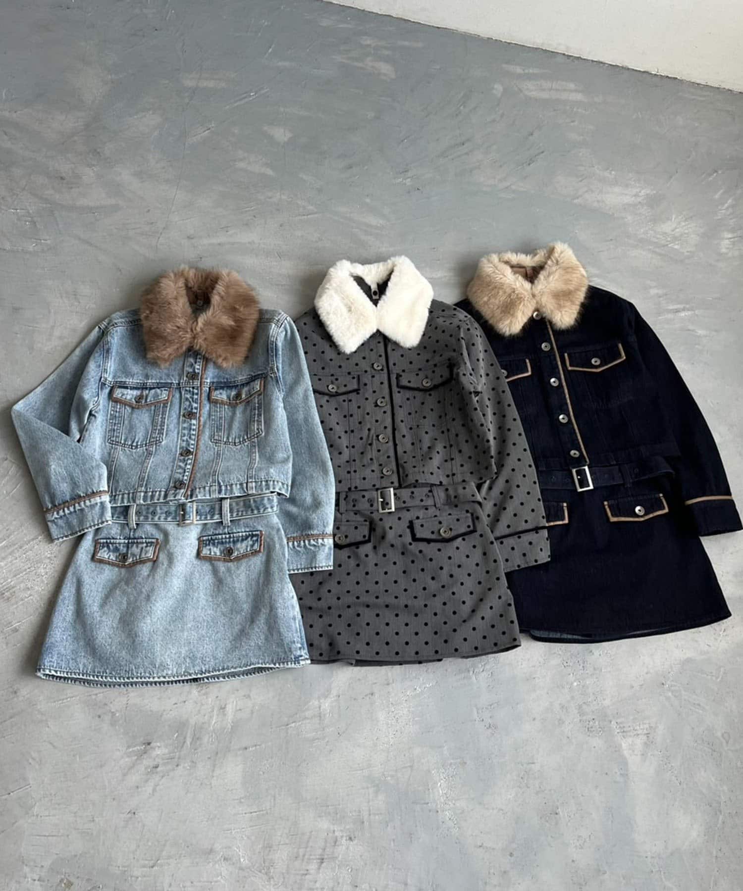 one after another NICE CLAUP(ワンアフターアナザー ナイスクラップ) 【全色通常販売！】衿ファー配色ジャケット