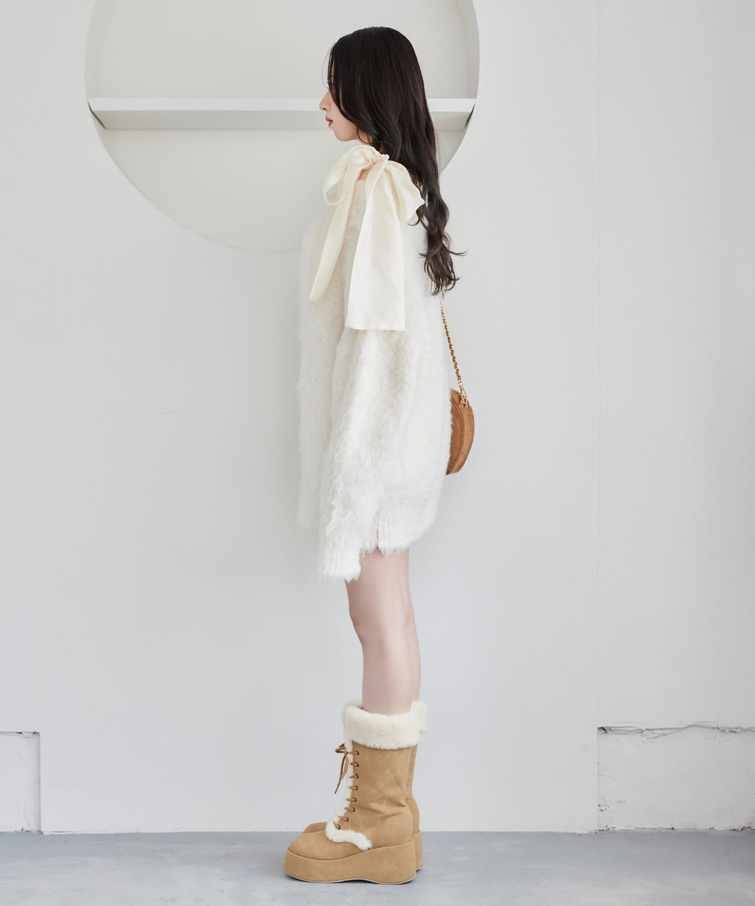 ナイスクラップ　メリーカールチュニックニット　肩リボンレースキャミ　セット ナイスクラップ メリーカールチュニックニット 肩リボンレース