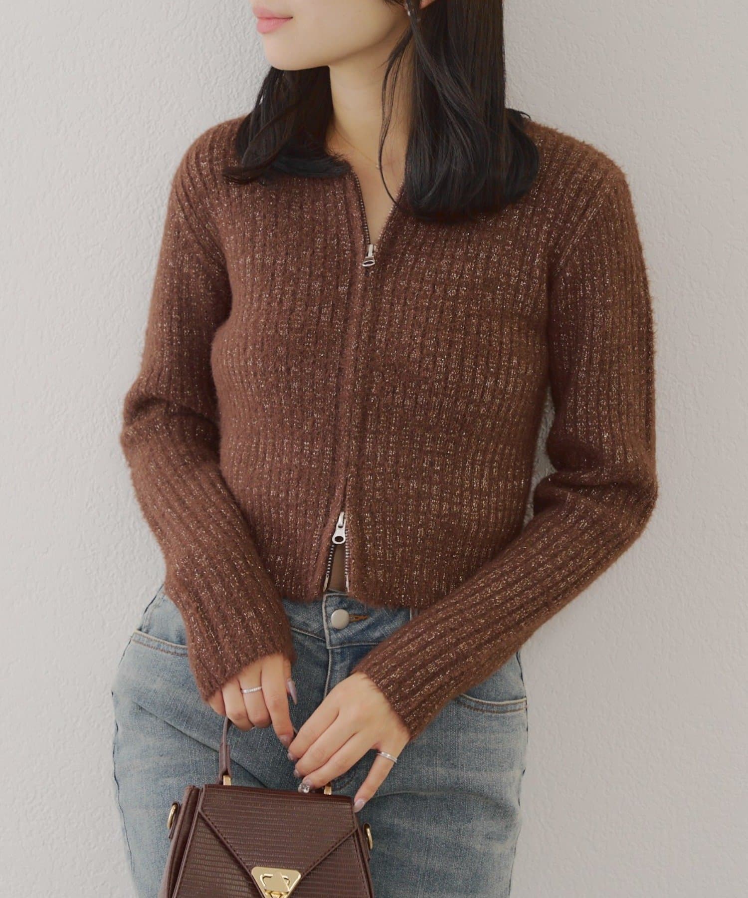 NICE CLAUP / OLIVE des OLIVE OUTLET(ナイスクラップ  / オリーブ デ オリーブ アウトレット) 【RMAF】ラメフェザーWZIPニット