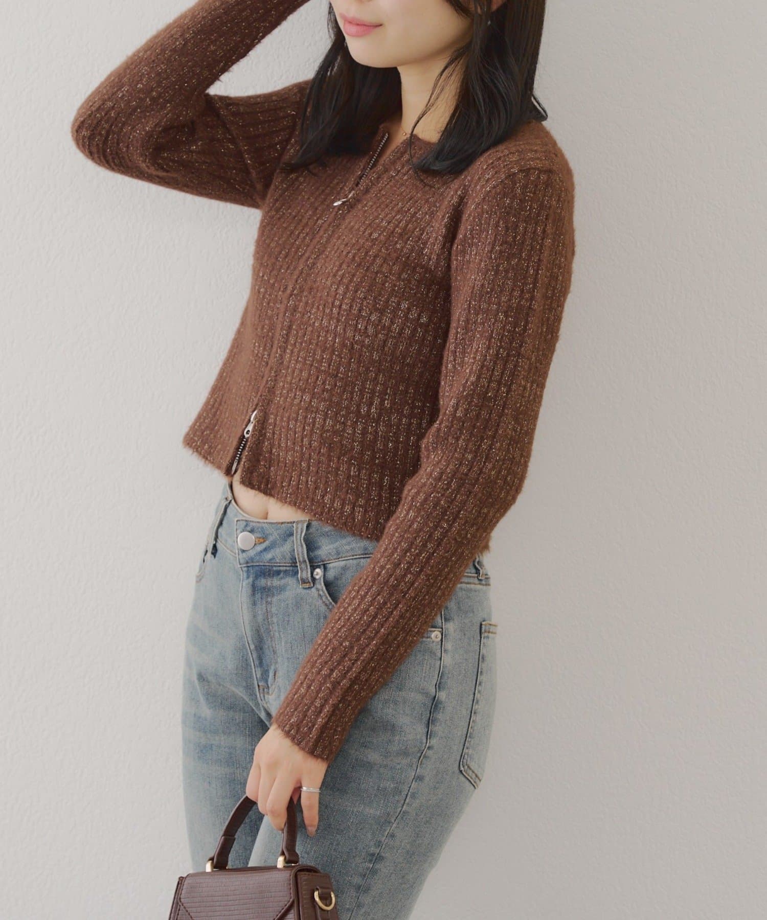 NICE CLAUP / OLIVE des OLIVE OUTLET(ナイスクラップ  / オリーブ デ オリーブ アウトレット) 【RMAF】ラメフェザーWZIPニット