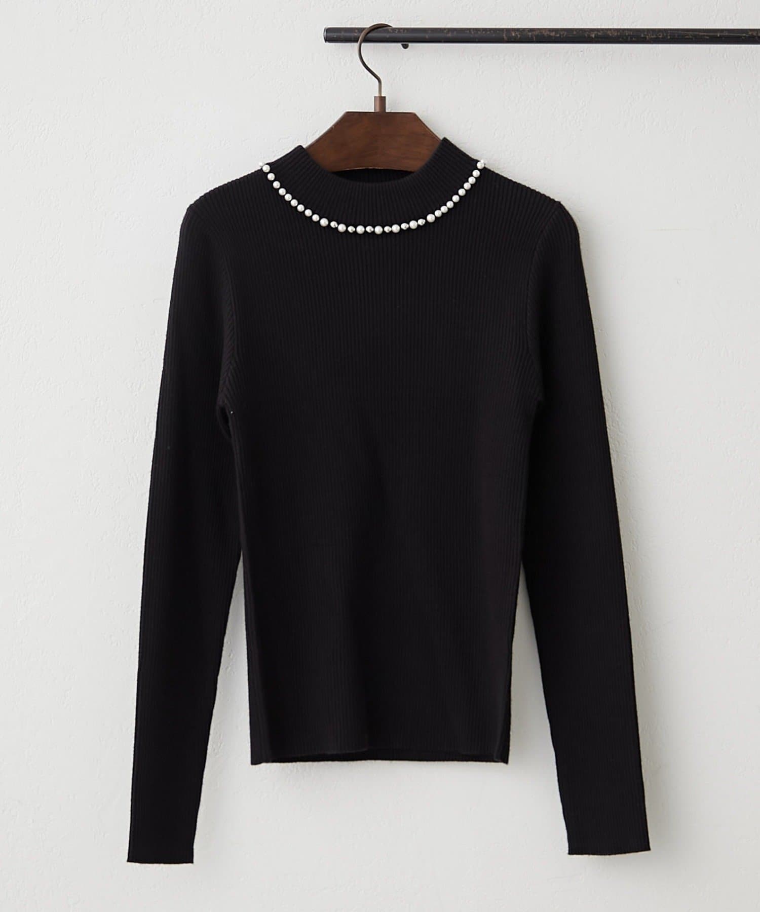 NICE CLAUP / OLIVE des OLIVE OUTLET(ナイスクラップ  / オリーブ デ オリーブ アウトレット) 【RMAF】パール付プチハイリブニット