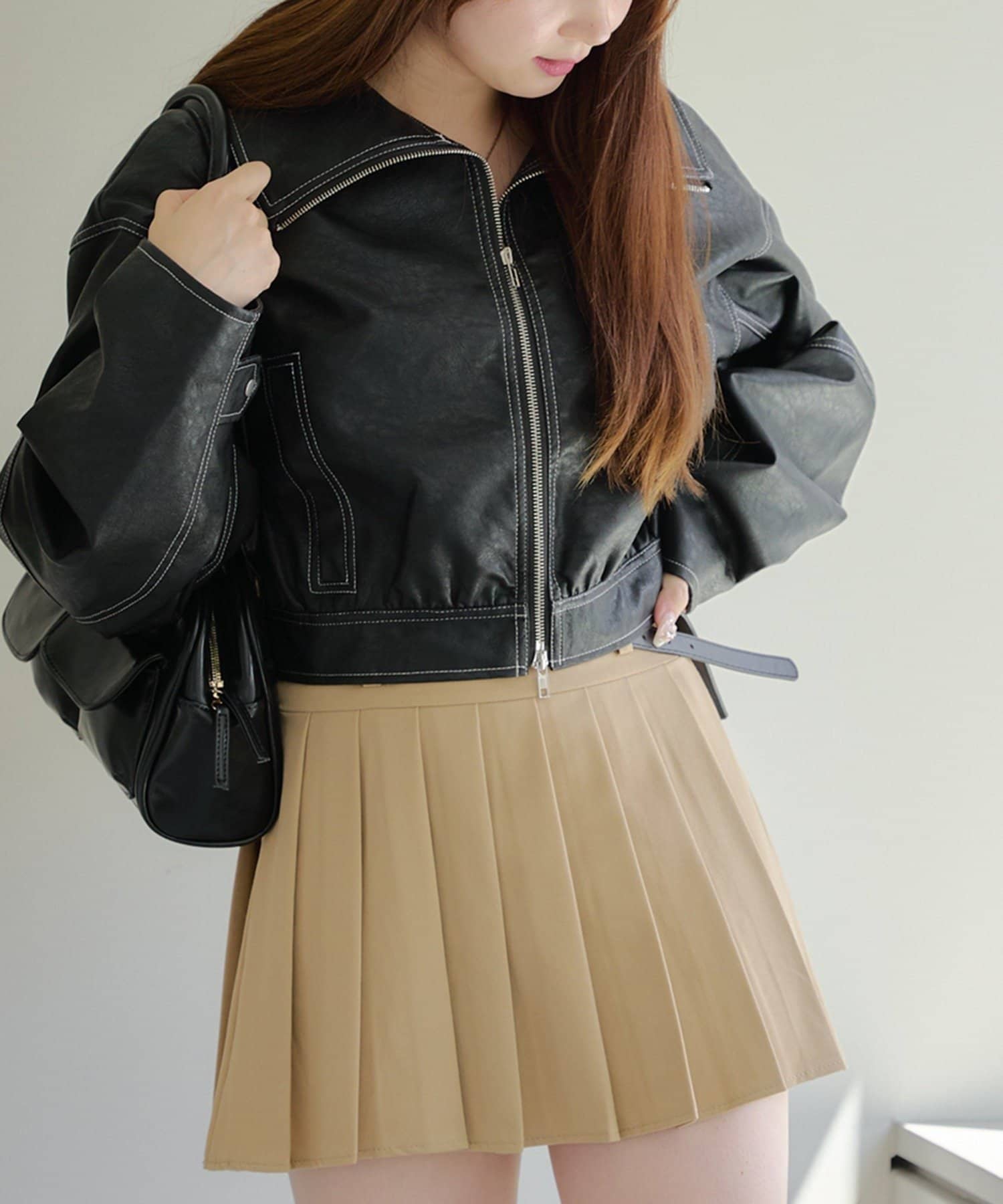 NICE CLAUP / OLIVE des OLIVE OUTLET(ナイスクラップ  / オリーブ デ オリーブ アウトレット) フェイクレザー配色ステッチブルゾン