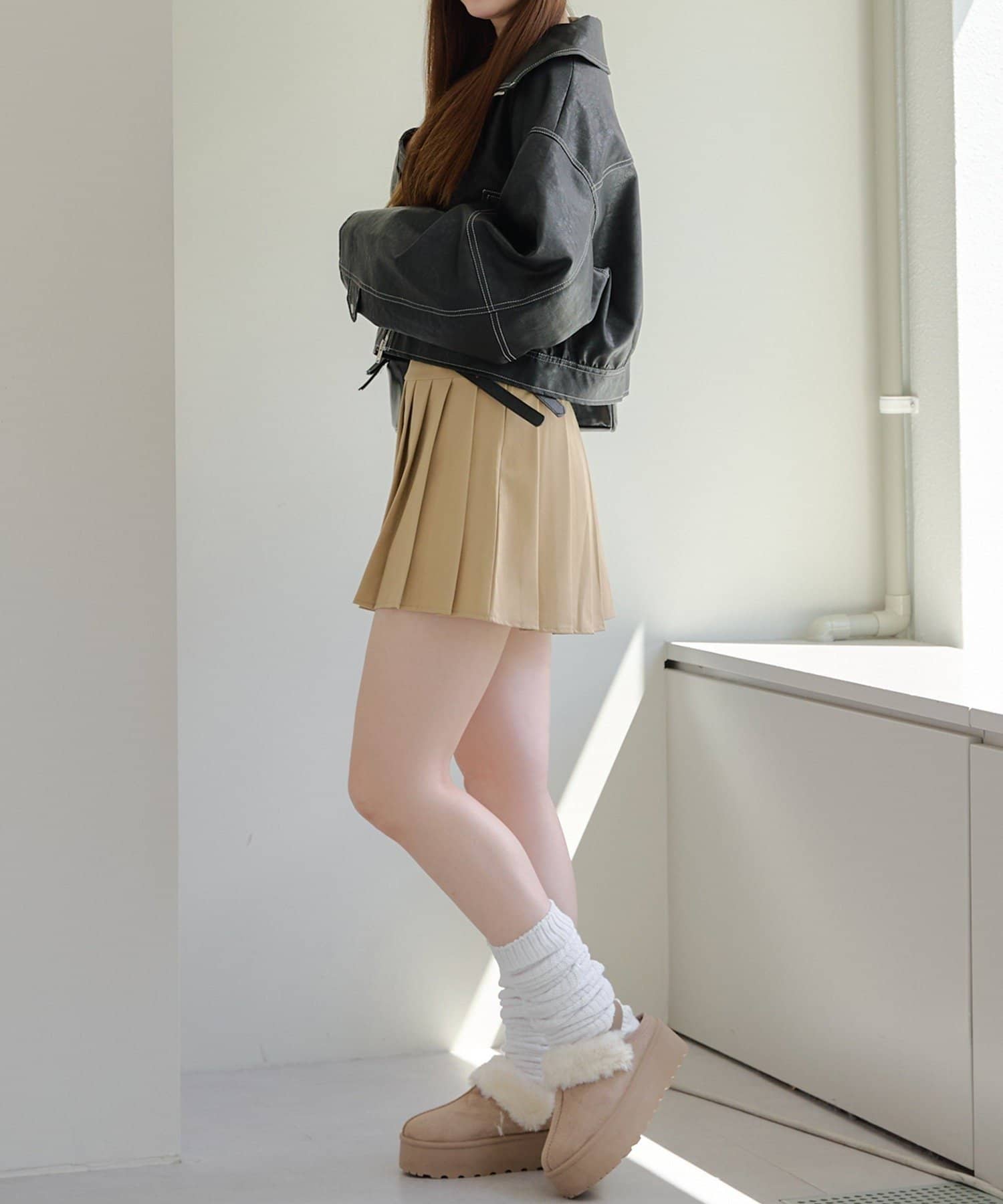 NICE CLAUP / OLIVE des OLIVE OUTLET(ナイスクラップ  / オリーブ デ オリーブ アウトレット) フェイクレザー配色ステッチブルゾン