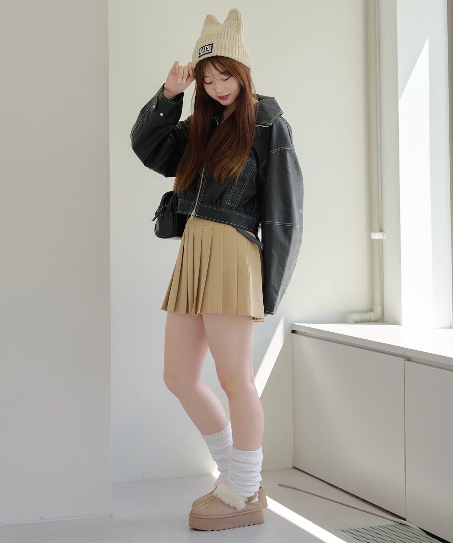 NICE CLAUP / OLIVE des OLIVE OUTLET(ナイスクラップ  / オリーブ デ オリーブ アウトレット) フェイクレザー配色ステッチブルゾン