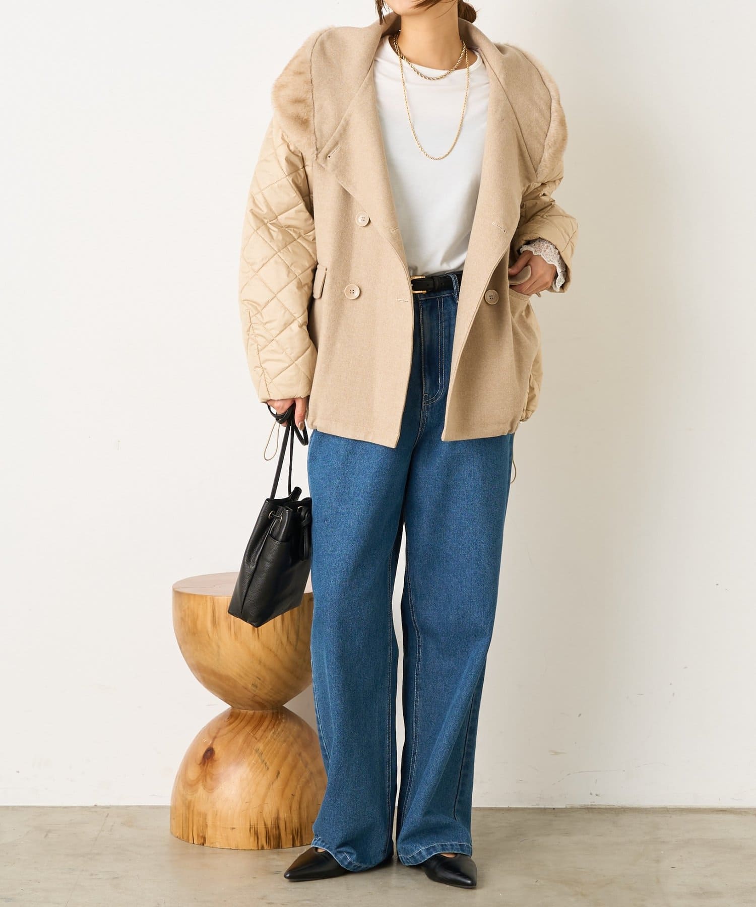 中綿ファーカラーダブルジャケット | Jena espace merveilleux(ジェナ