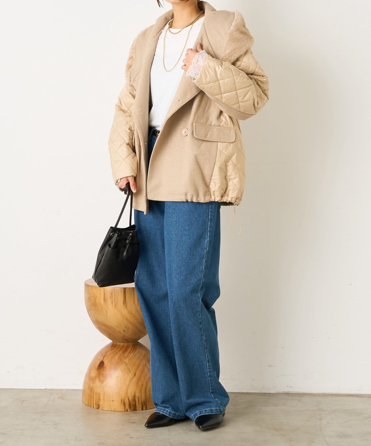 中綿ファーカラーダブルジャケット | Jena espace merveilleux(ジェナ