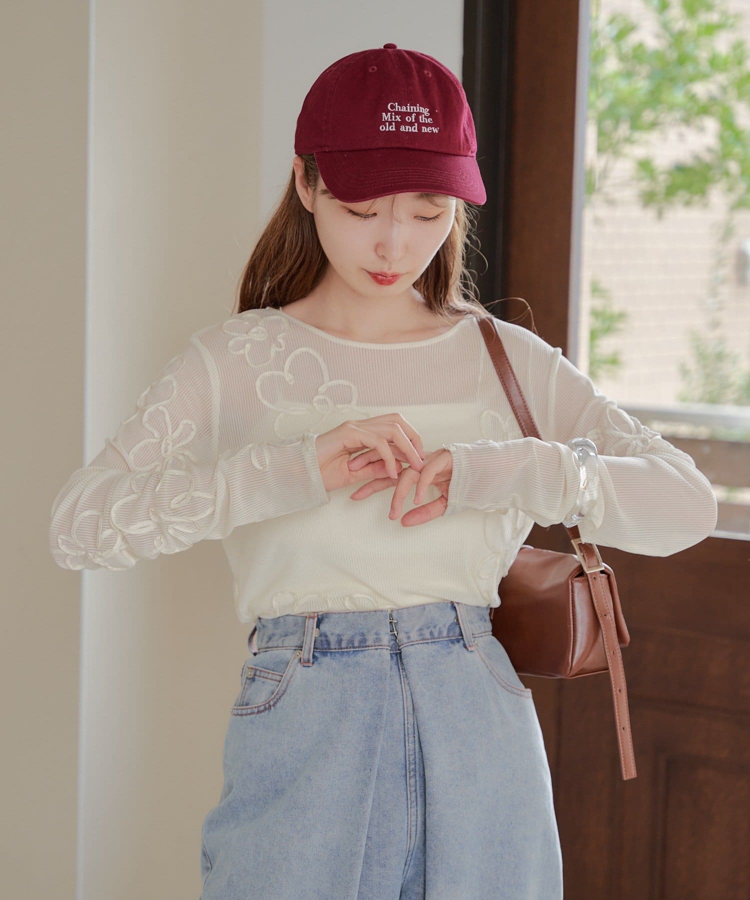 Kastane(カスタネ) 【8.23(土)0:00発売】フラワーコード刺繍シアーTOPS