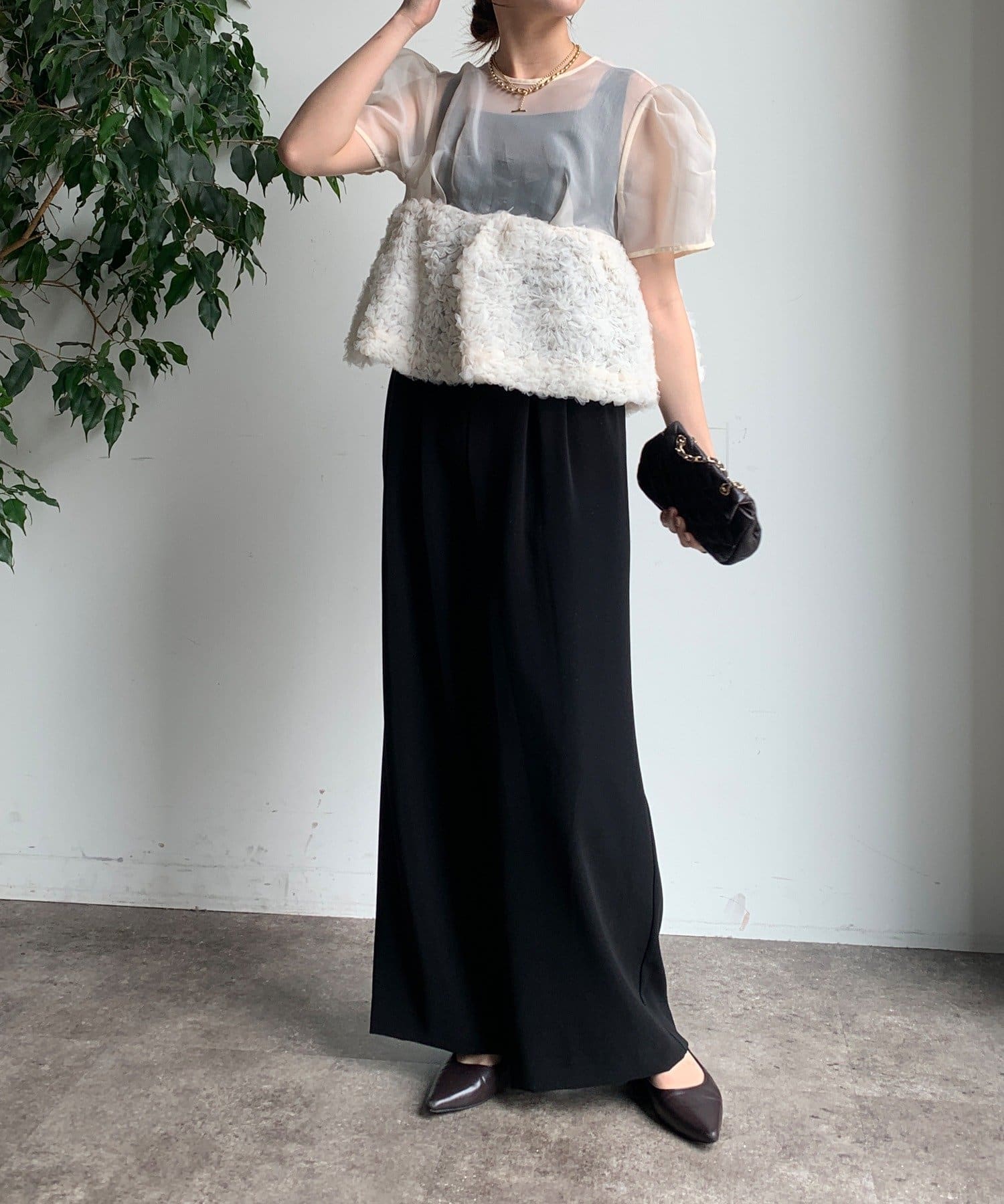 新品　DOUDOU 【オケージョン対応】オーガンジーブラウスセットドレス オケージョン対応】【WEB限定】オーガンジーブラウスセットドレス