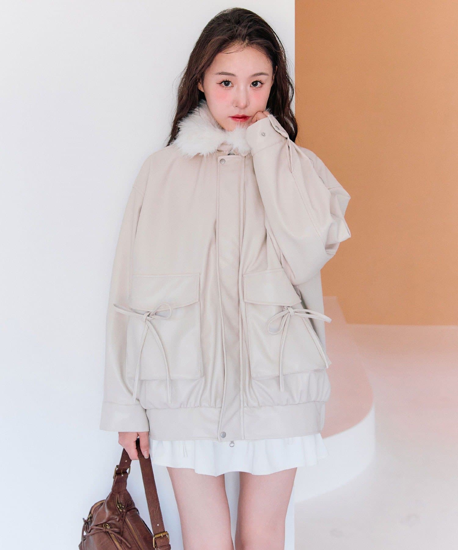 OLIVE des OLIVE ファー ジャケット グレー ピンク SNSで話題の！】リボンファージャケット | OLIVE des OLIVE
