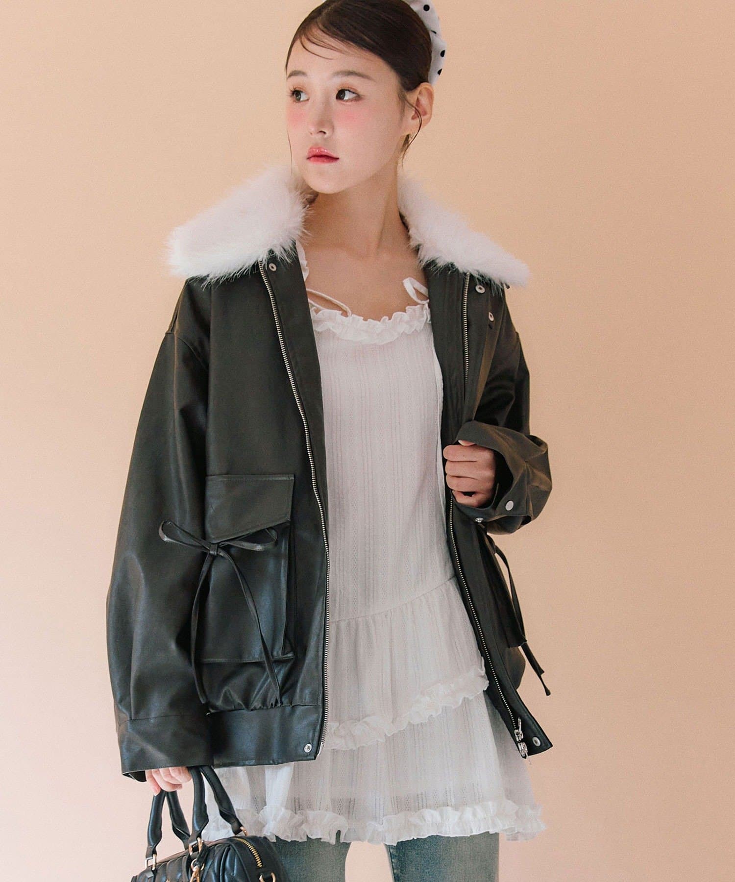 OLIVE des OLIVE(オリーブ デ オリーブ) ファーティペットエコレザーブルゾン