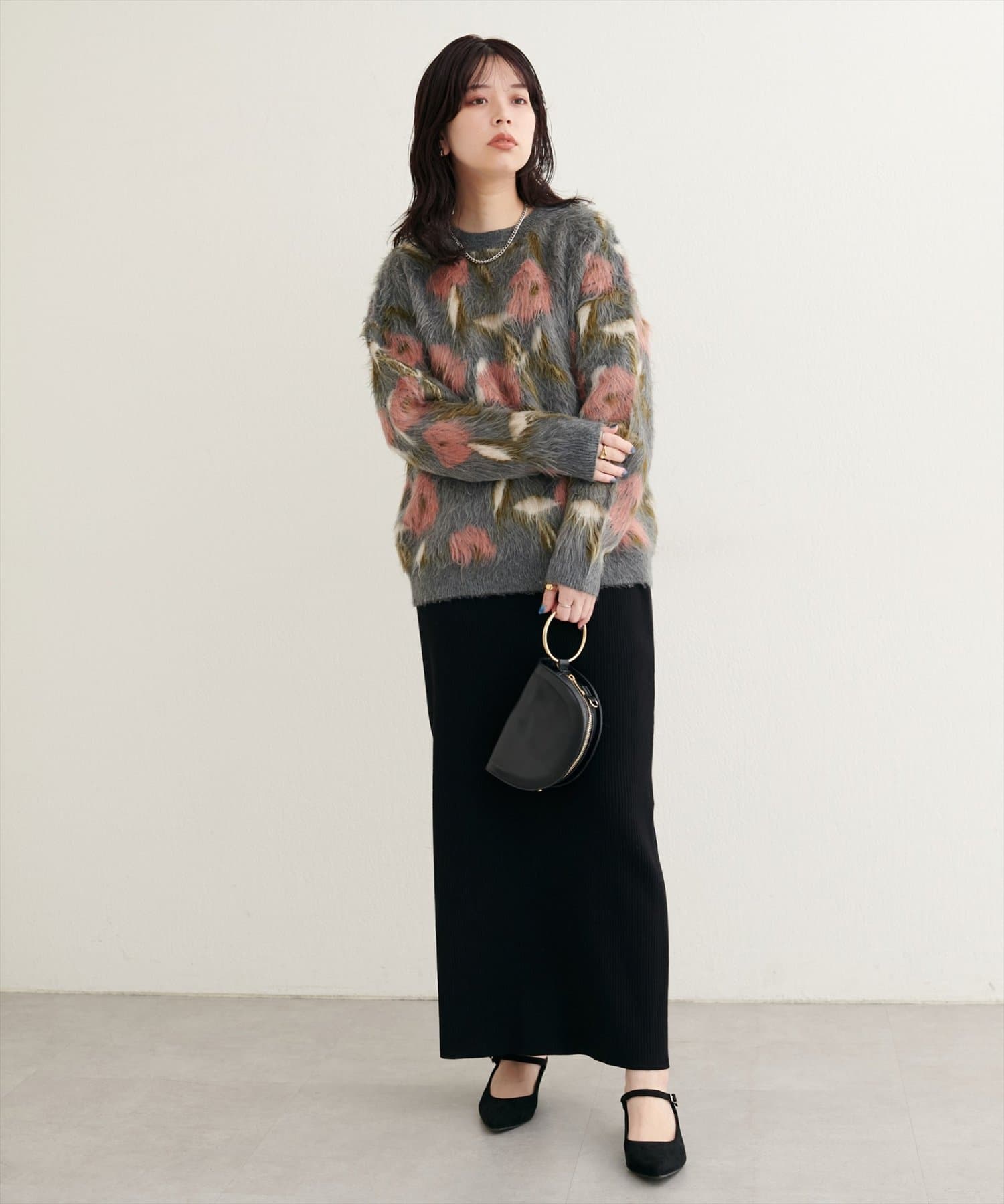 natural couture(ナチュラルクチュール) 花柄ジャガードシャギーニットプルオーバー