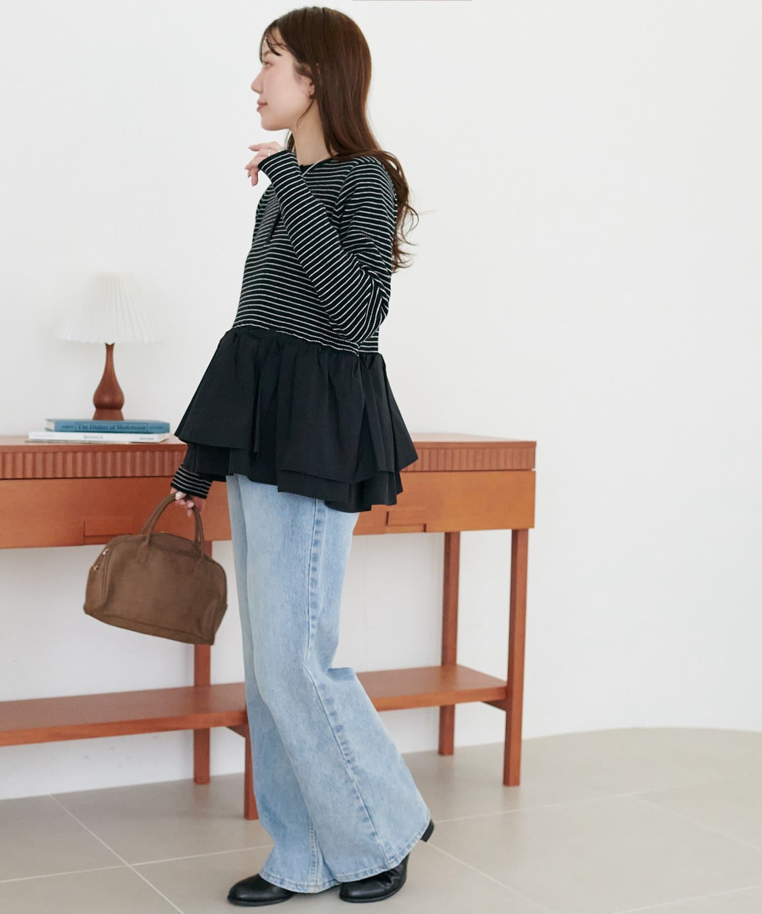 DISCOAT(ディスコート) 【腰回りカバー/着映え】別地切替ペプラムヘンリープルオーバー