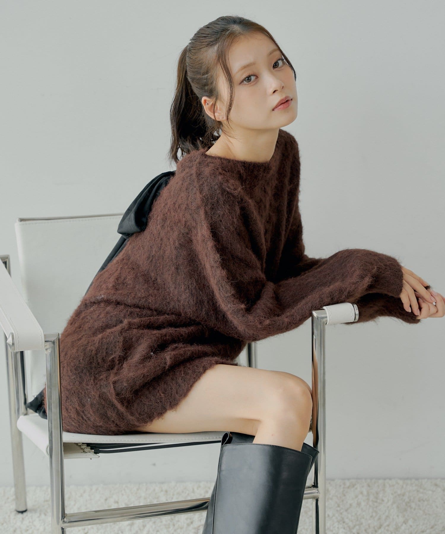 Chico(チコ) 2wayバックオープンベロアリボンルーズニット