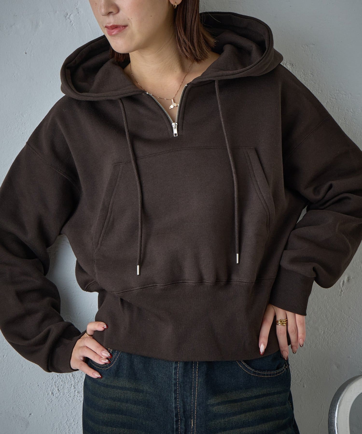 -goocy-(グーシー) 裏起毛ショート丈フーディプルオーバー