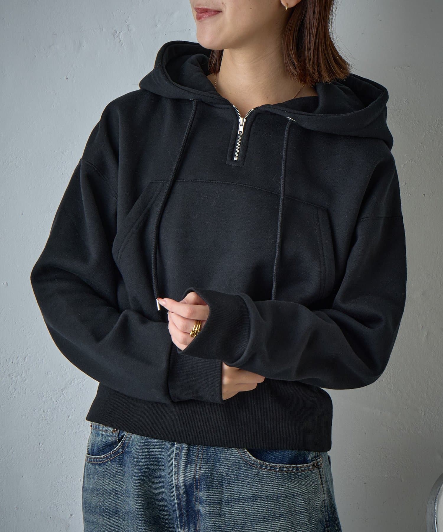 -goocy-(グーシー) 裏起毛ショート丈フーディプルオーバー