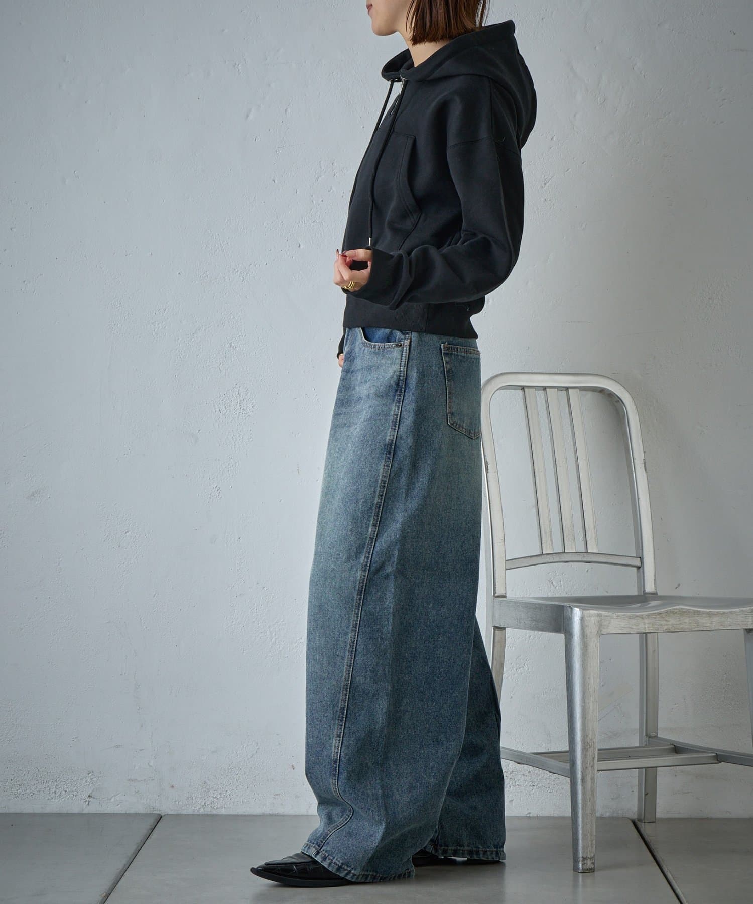 -goocy-(グーシー) 裏起毛ショート丈フーディプルオーバー