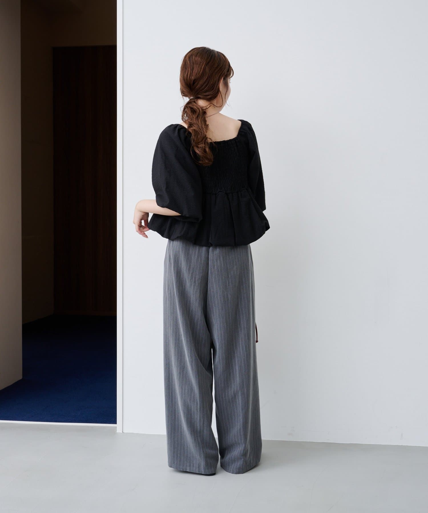 Kastane(カスタネ) 【2WAY/4色展開/無地&チェック/WEB限定カラー】バルーン七分袖ブラウス