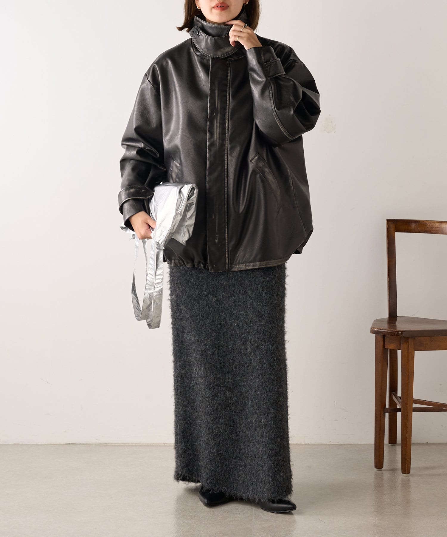 SHENERY】ダメージ加工レザーブルゾン | OUTLET(アウトレット