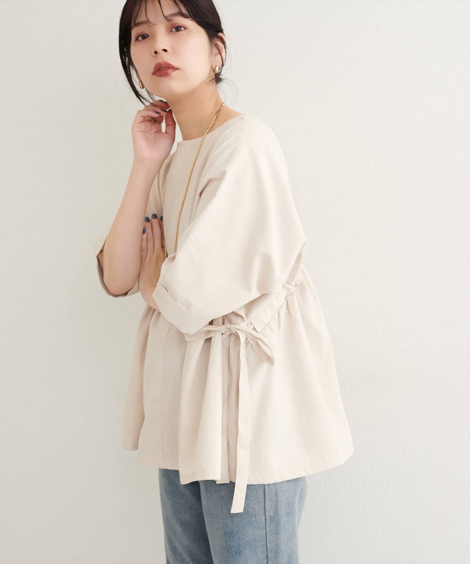 natural couture(ナチュラルクチュール) 【WEB限定】サイドドロスト7分袖ブラウス