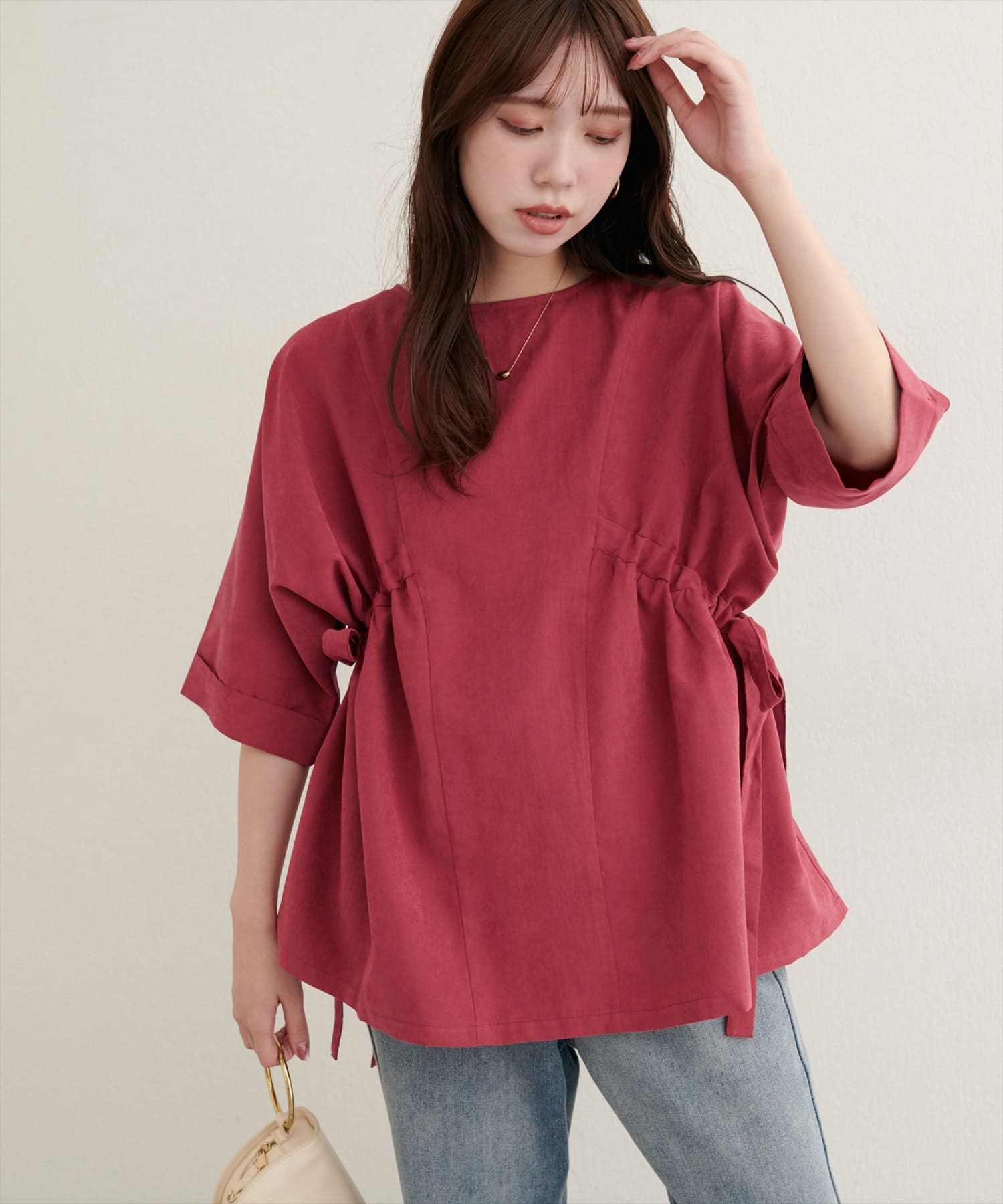 natural couture(ナチュラルクチュール) 【WEB限定】サイドドロスト7分袖ブラウス