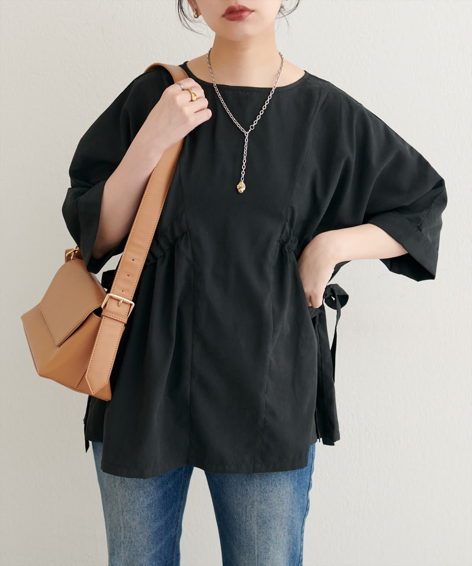 natural couture(ナチュラルクチュール) 【WEB限定】サイドドロスト7分袖ブラウス