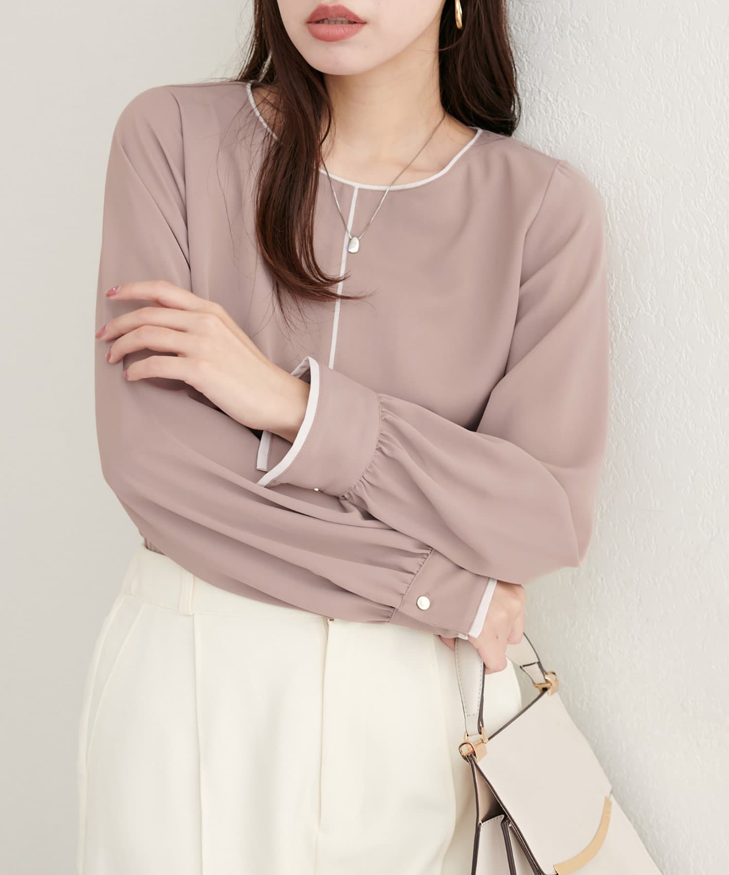 natural couture(ナチュラルクチュール) 【WEB限定】バイカラー長袖ブラウス