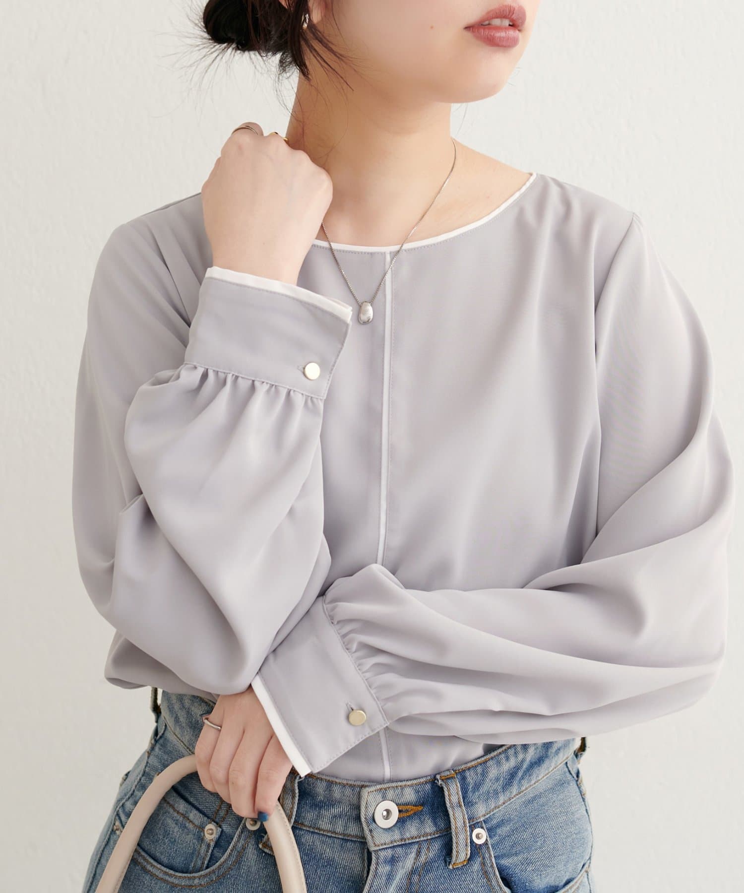 natural couture(ナチュラルクチュール) 【WEB限定】バイカラー長袖ブラウス