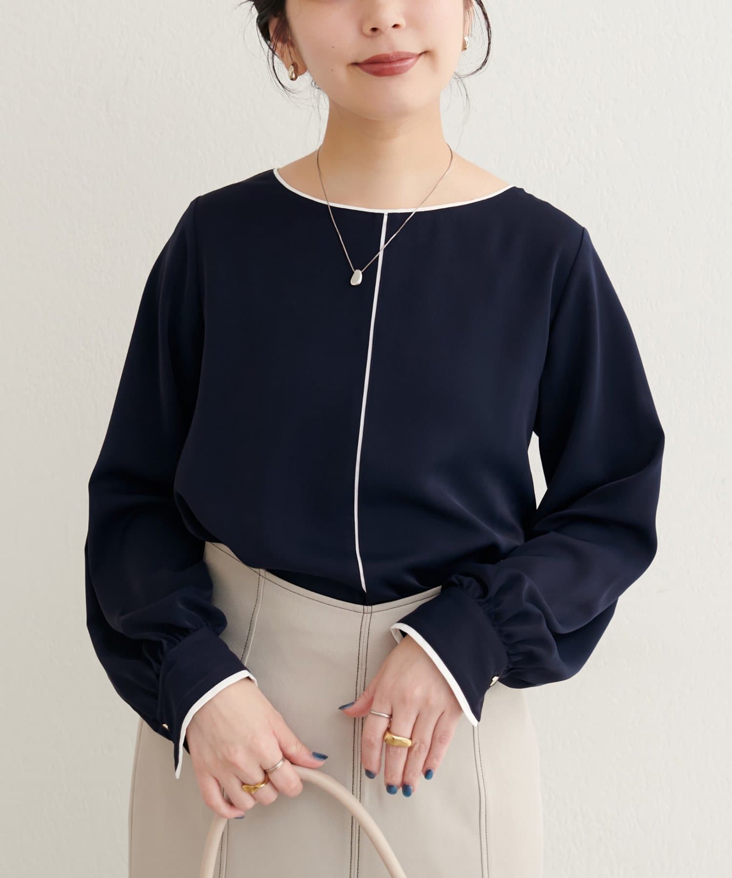 natural couture(ナチュラルクチュール) 【WEB限定】バイカラー長袖ブラウス
