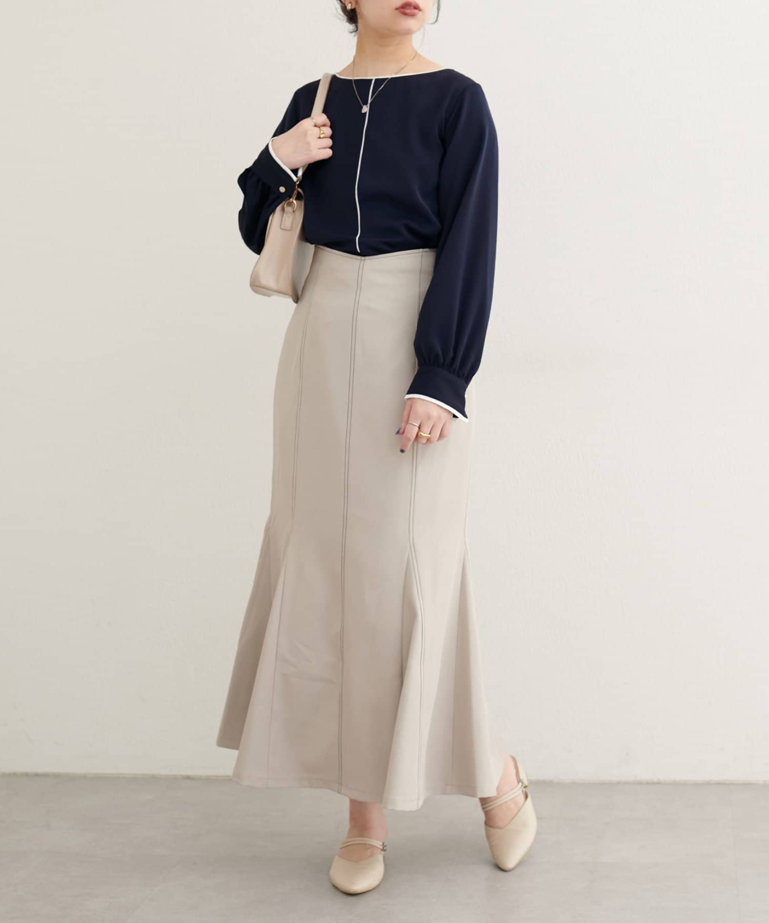 natural couture(ナチュラルクチュール) 【WEB限定】バイカラー長袖ブラウス