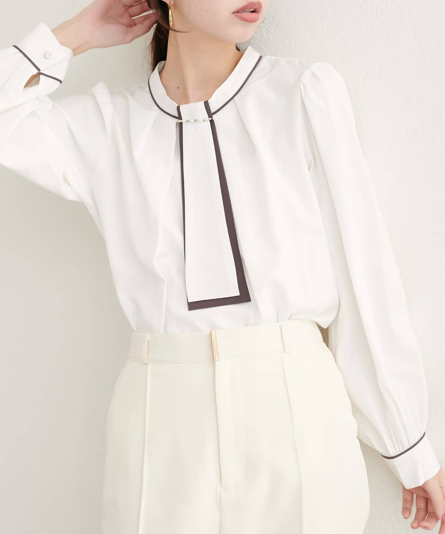 natural couture(ナチュラルクチュール) 【WEB限定】マルチWAYボウタイ配色ブラウス
