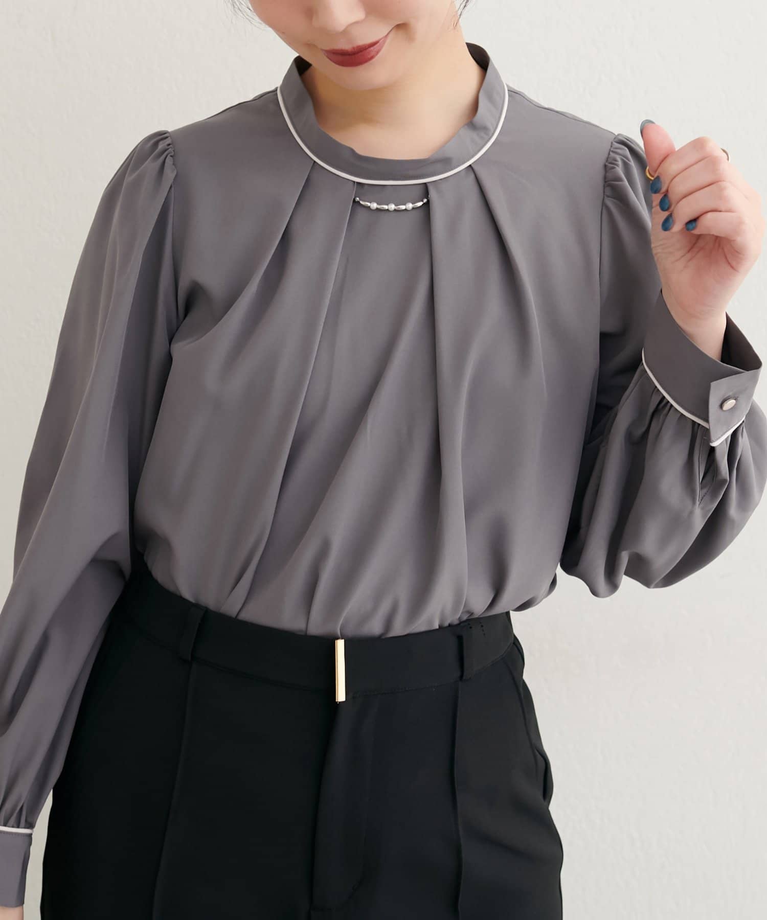 natural couture(ナチュラルクチュール) 【WEB限定】マルチWAYボウタイ配色ブラウス