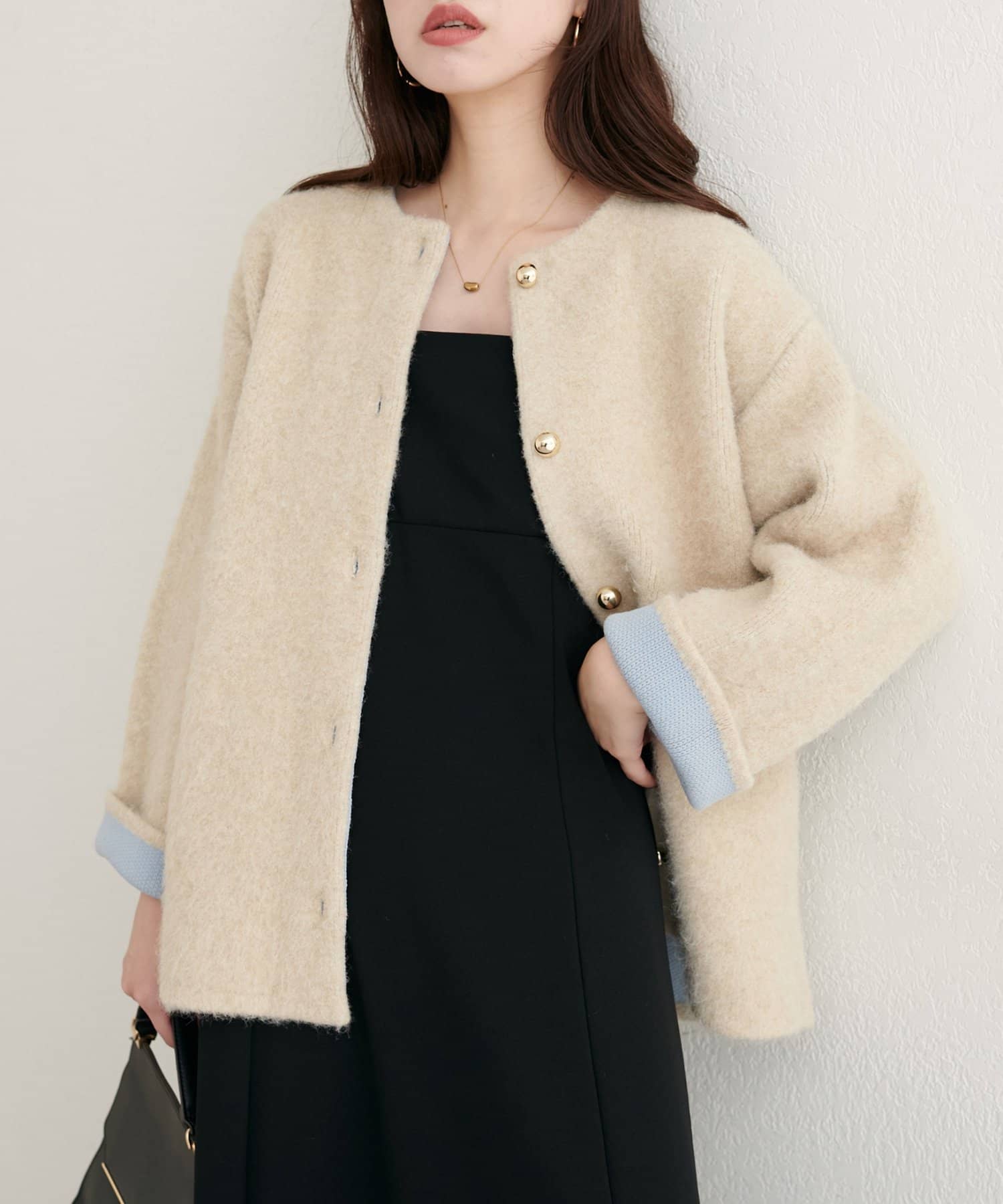 natural couture(ナチュラルクチュール) 【WEB限定】Wフェイス配色ニットジャケット